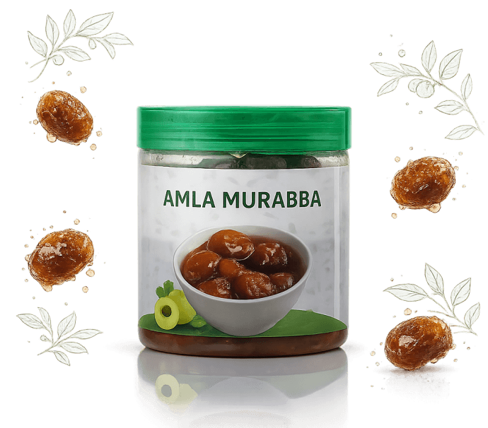 Amla Murabba Product Jar with Fresh Amla Berries